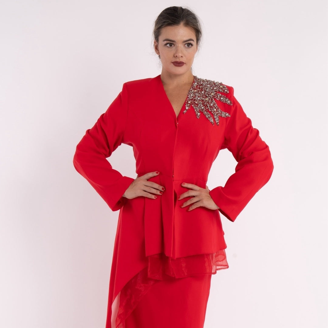 KoKo By Kourosh - Red Blazer Skirt Set