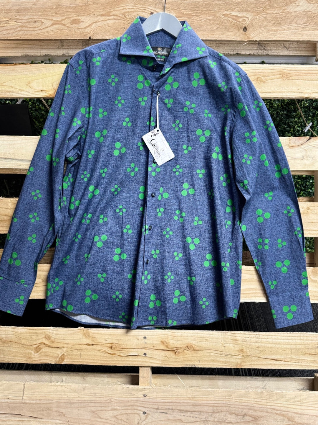 MARC MORVATI XL Shirt Blue with Green Print