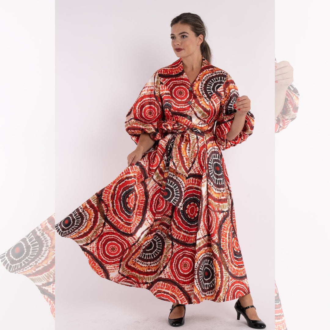 KNY By Kourosh - Maxi Dress with Red Multicolor Pattern