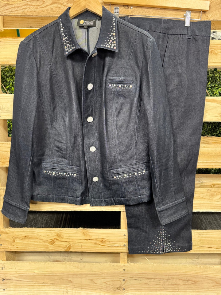 Christine Alexander Denim Jacket and Pants Set LG Dark Blue