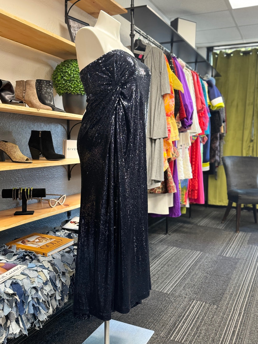 Halston Evening Dress 12 Blue Sequin
