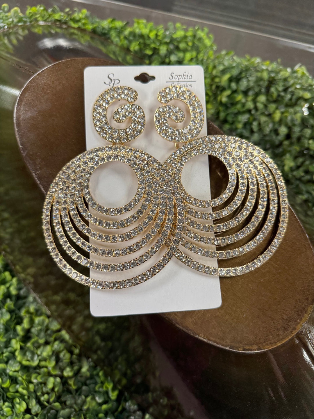Sophia Collection Earrings One Size Gold and clear (rhinestones)