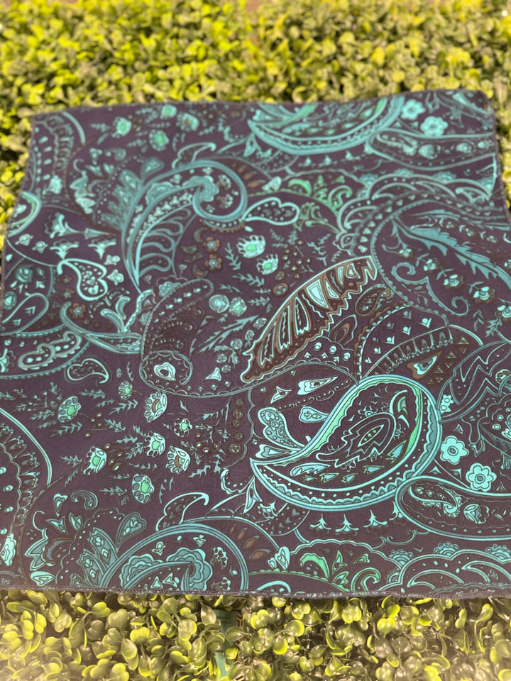 MGB Designs by Hamm Scarf Navy blue with light blue and green patterns