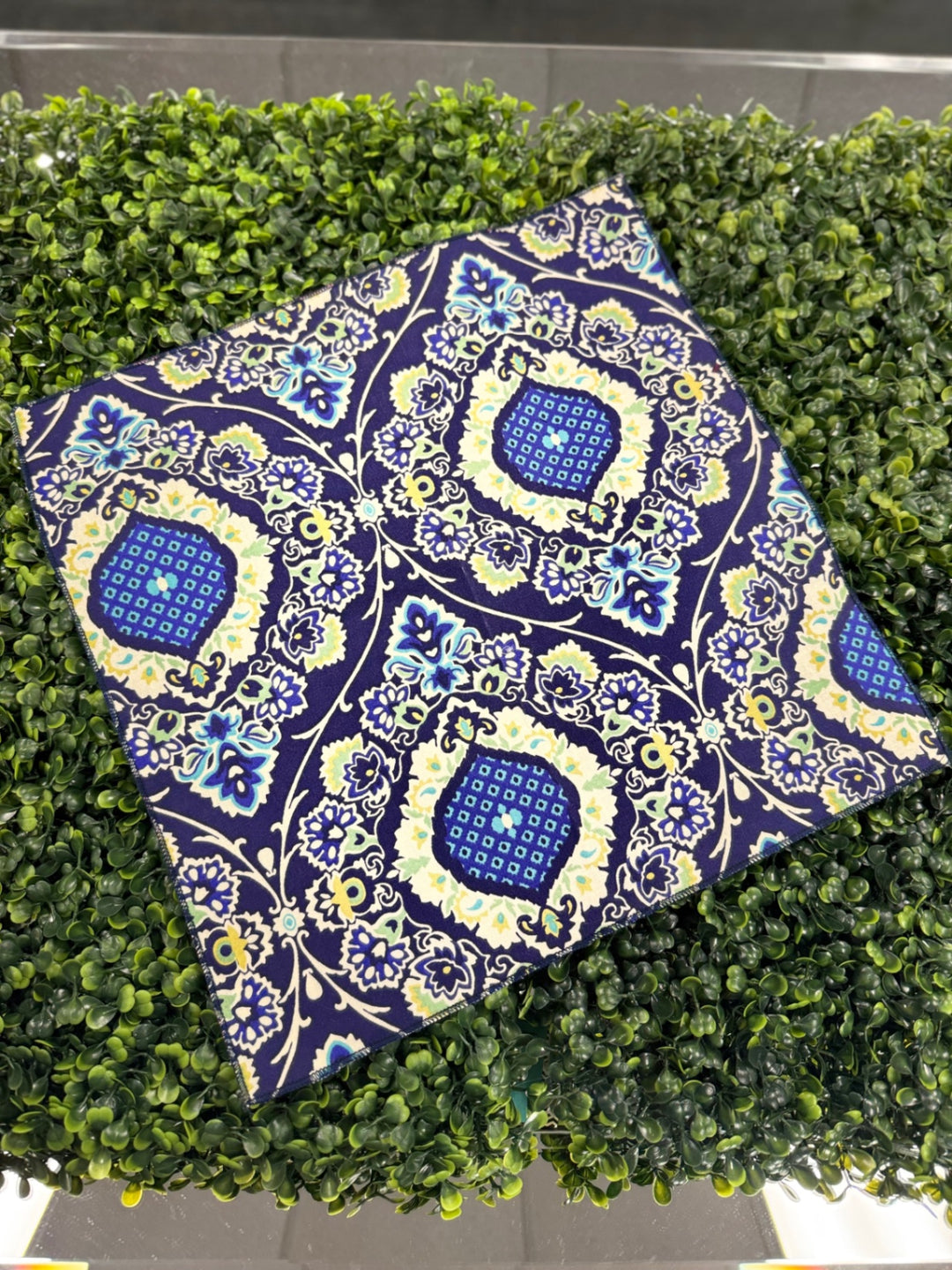 MGB Designs by Hamm Handkerchief Navy blue, light blue, yellow, white, green