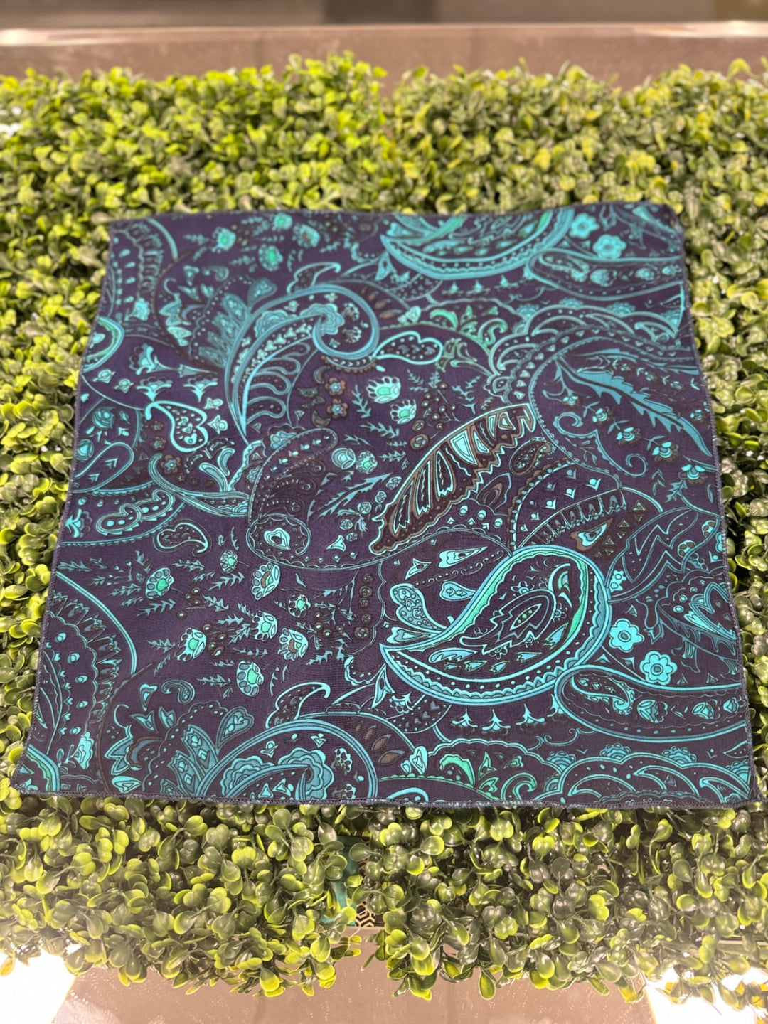 MGB Designs by Hamm Scarf Navy blue with light blue and green patterns