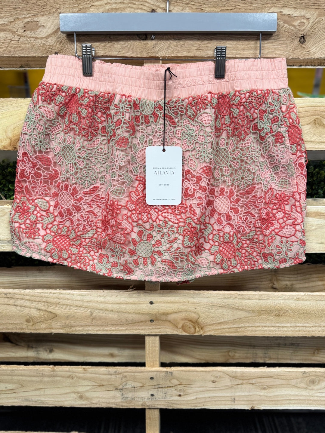 Sedge Apparel Skirt SM Pink with red embroidery
