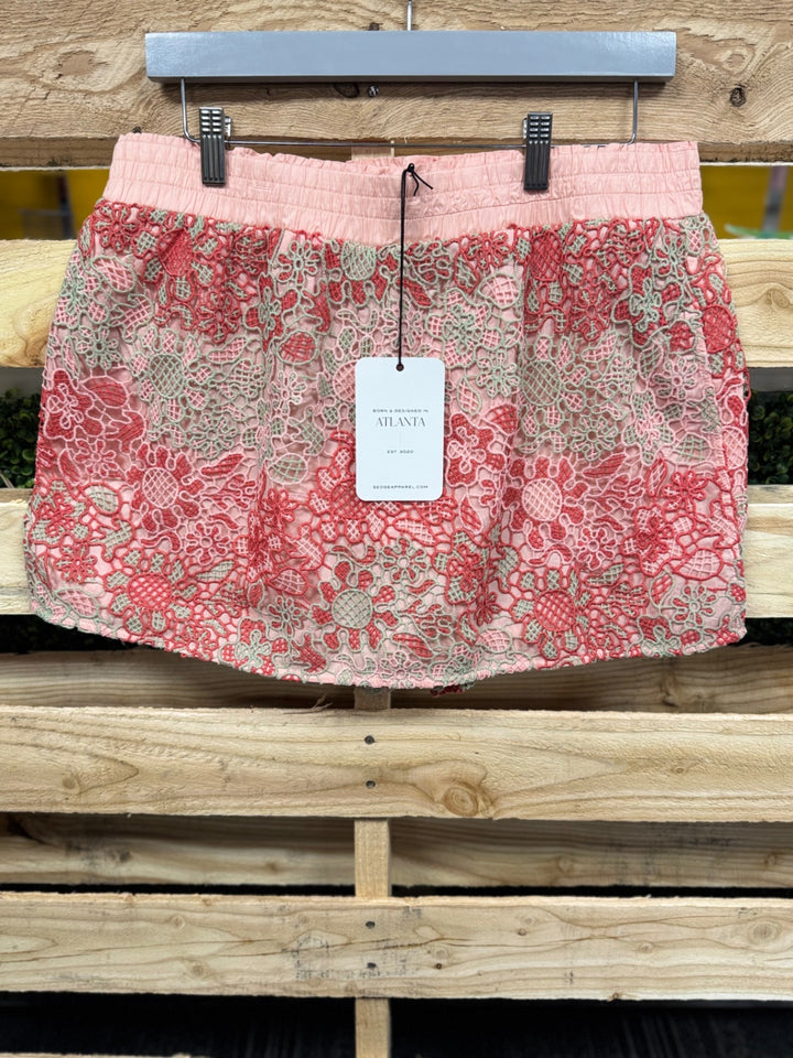 Sedge Apparel Skirt SM Pink with red embroidery