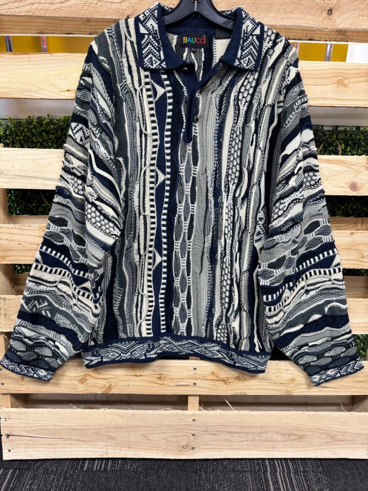 BAUCCI Sweater Large Navy blue, white, gray