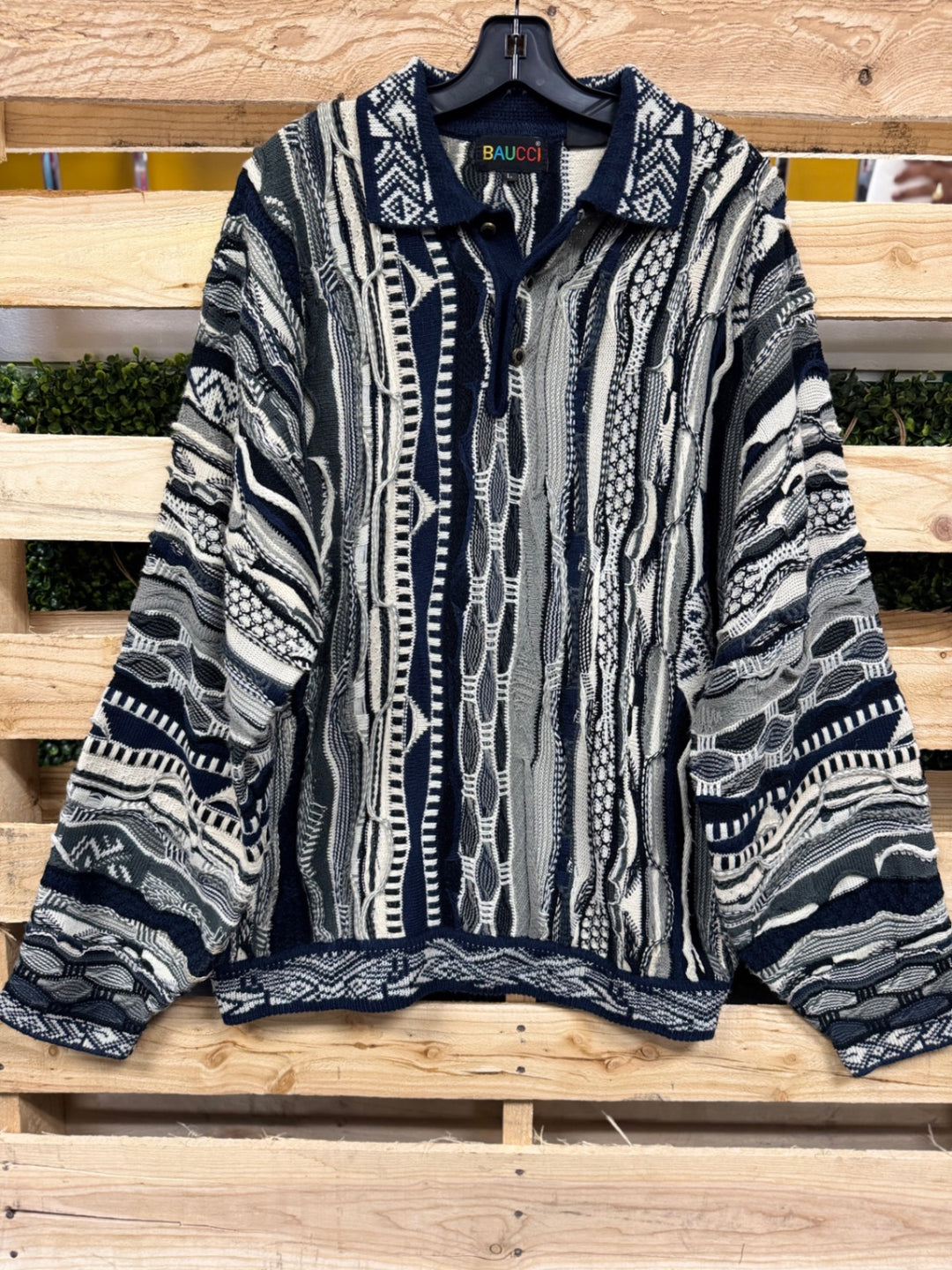 BAUCCI Sweater Large Navy blue, white, gray