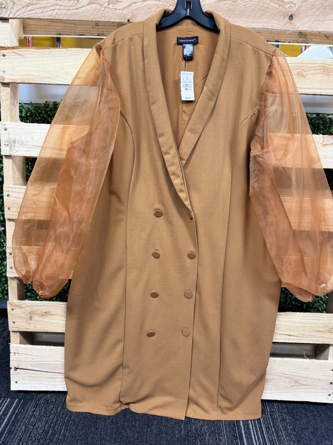 Ashley Stewart Coat with sheer sleeves 26/28 Tan