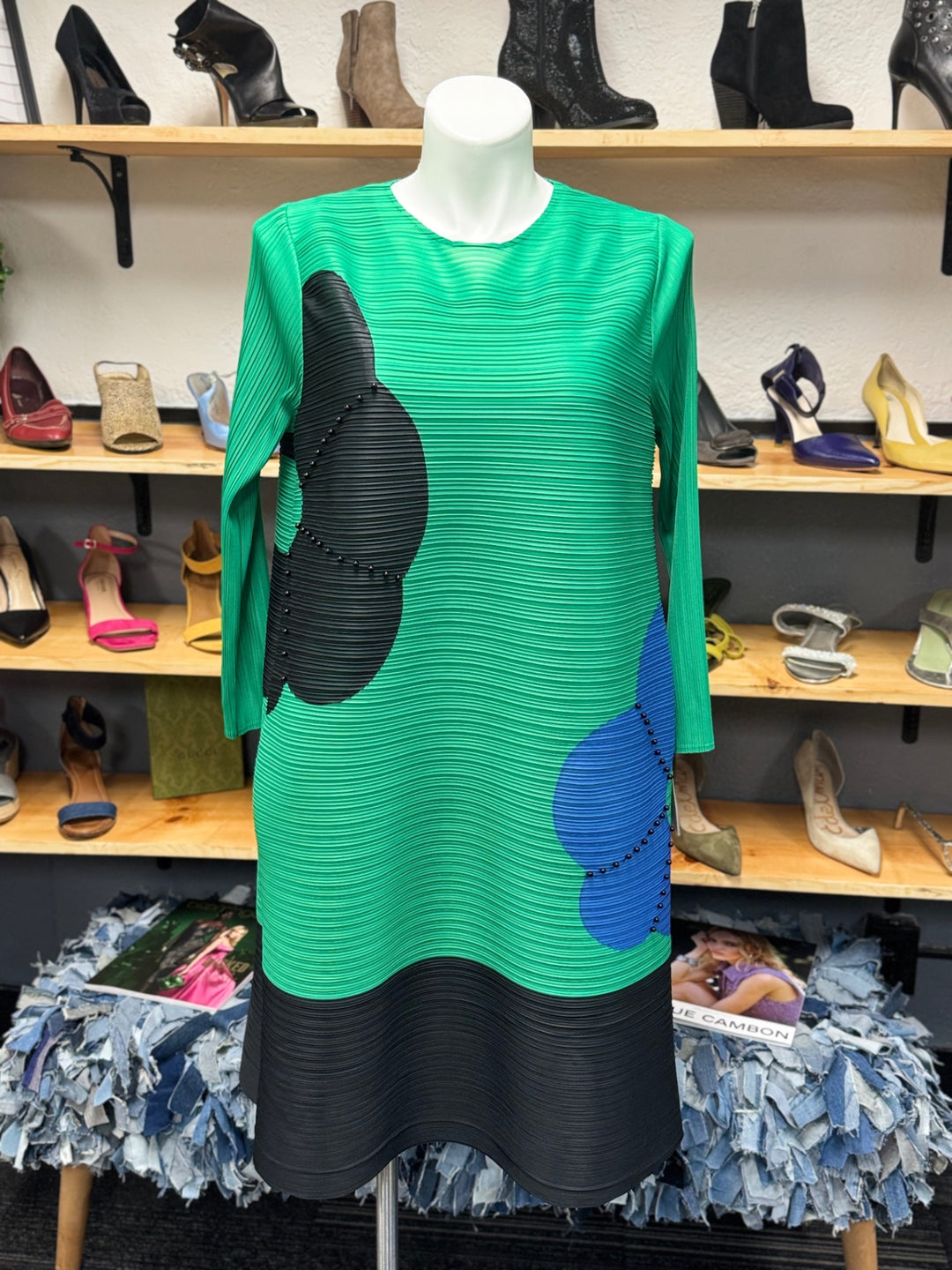 Gumbo Luxury Couture Women's Print Dress Green, Black, Blue