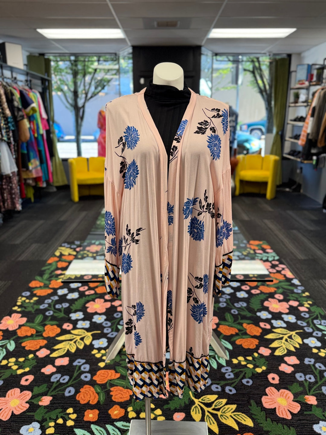 Forever 21+ Women's Duster 2X Pink w/blue and black floral print