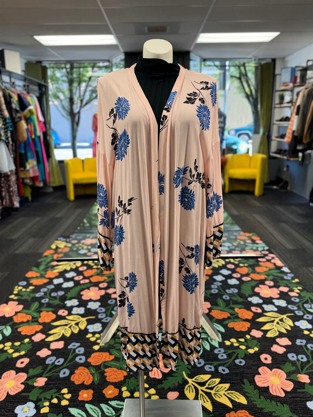 Forever 21+ Women's Duster 2X Pink w/blue and black floral print