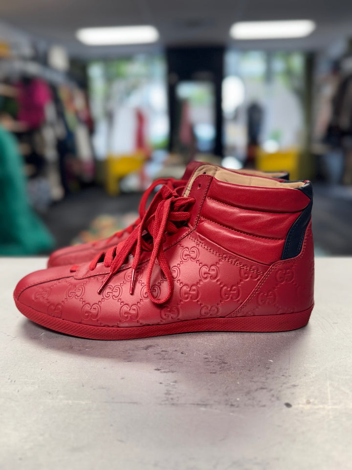 Gucci Signature Red Hi-Top Sneakers 7.5 Red