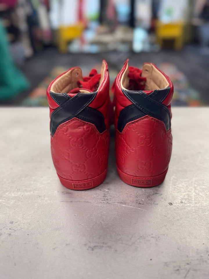 Gucci Signature Red Hi-Top Sneakers 7.5 Red