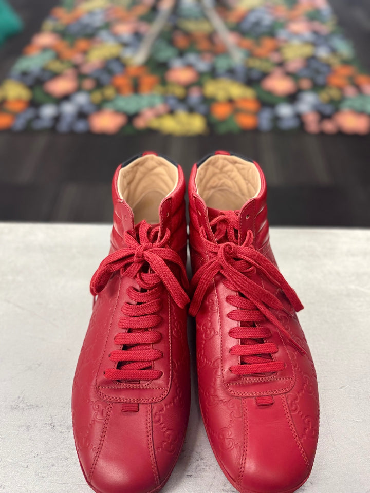 Gucci Signature Red Hi-Top Sneakers 7.5 Red