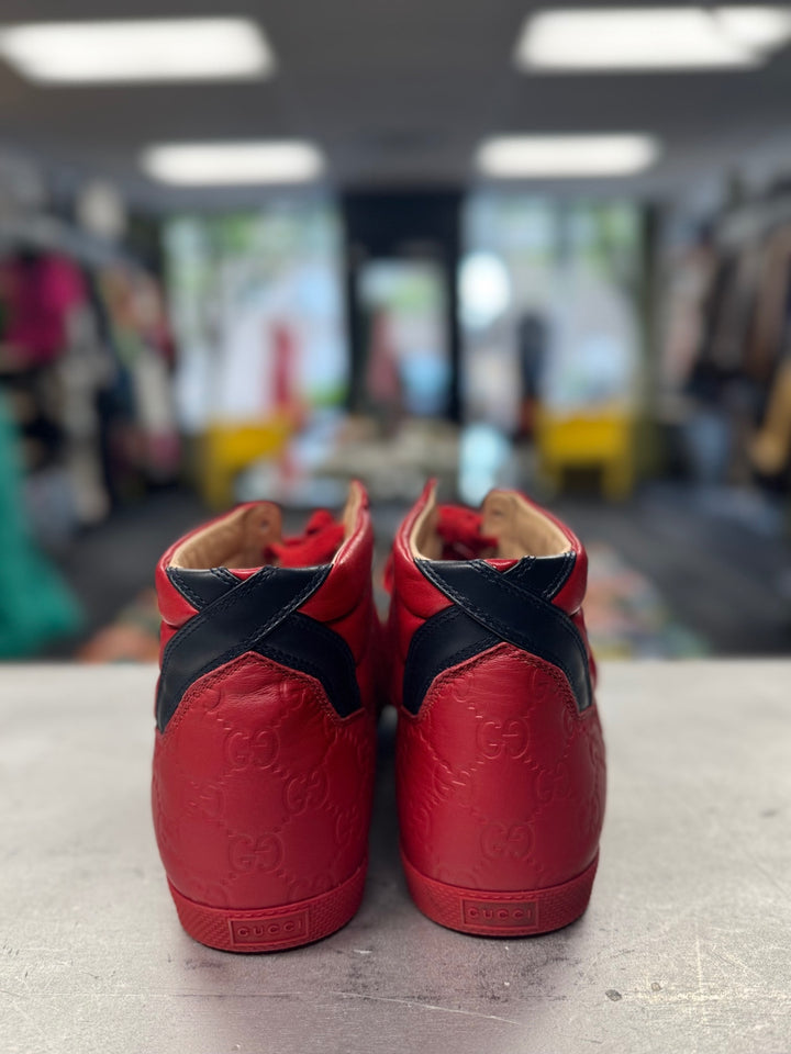 Gucci Signature Red Hi-Top Sneakers 7.5 Red