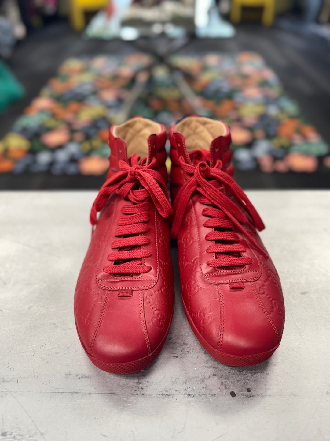 Gucci Signature Red Hi-Top Sneakers 7.5 Red