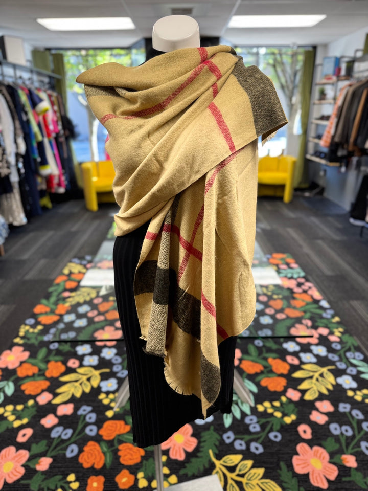 Gumbo Luxury Couture Women's Scarves Beige with Red and Black patterns