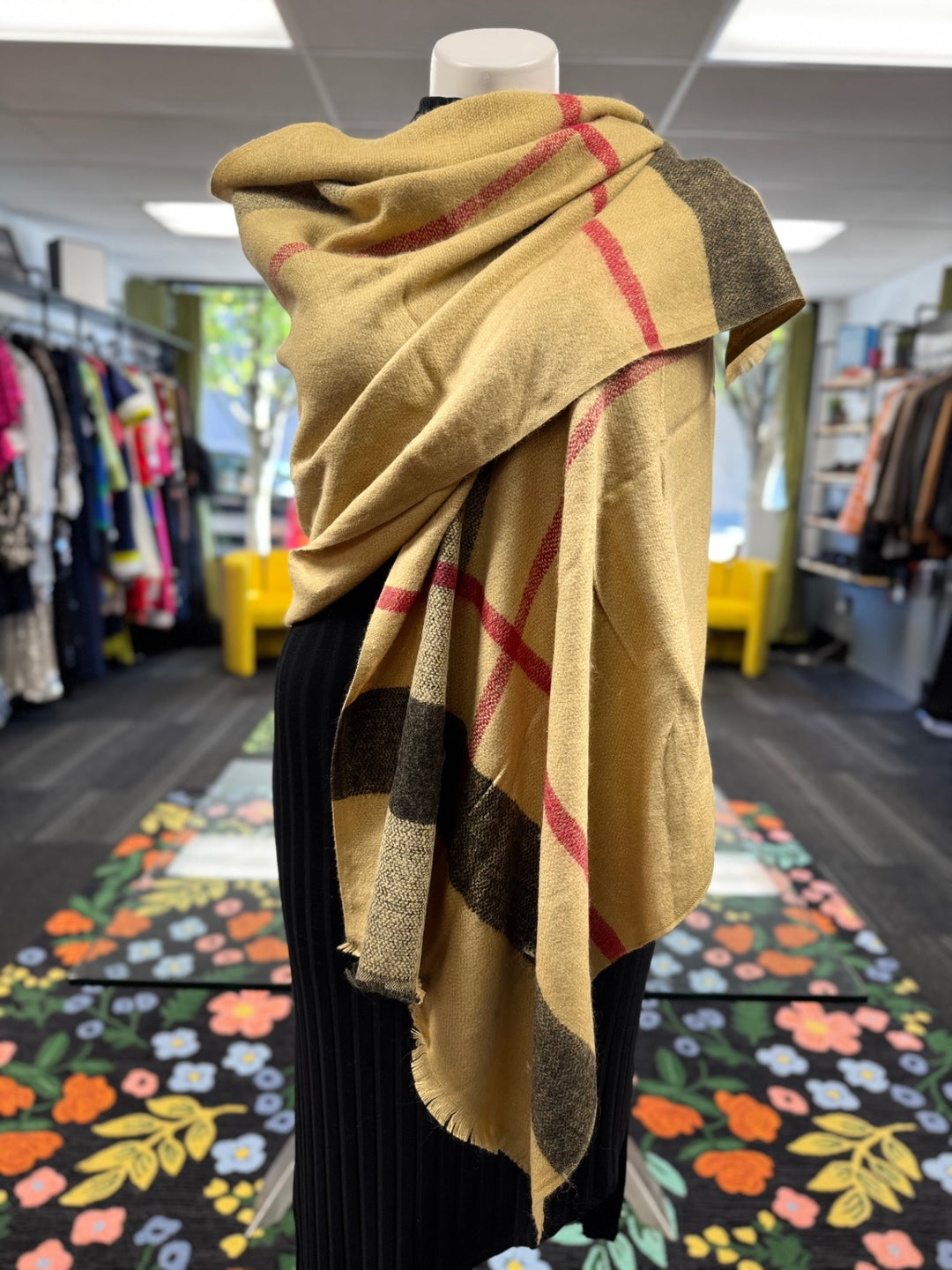 Gumbo Luxury Couture Women's Scarves Beige with Red and Black patterns