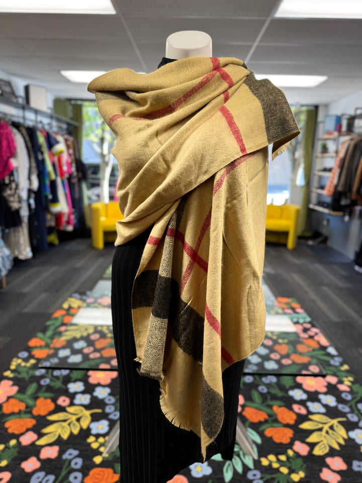 Gumbo Luxury Couture Women's Scarves Beige with Red and Black patterns