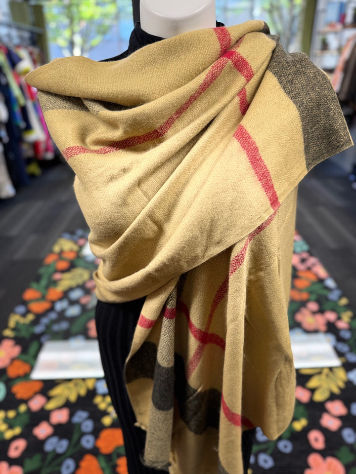 Gumbo Luxury Couture Women's Scarves Beige with Red and Black patterns