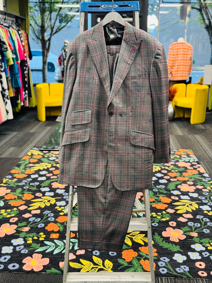 Michael’s Custom 2pc Men's Suit - 50L Gray/Red/Black Plaid
