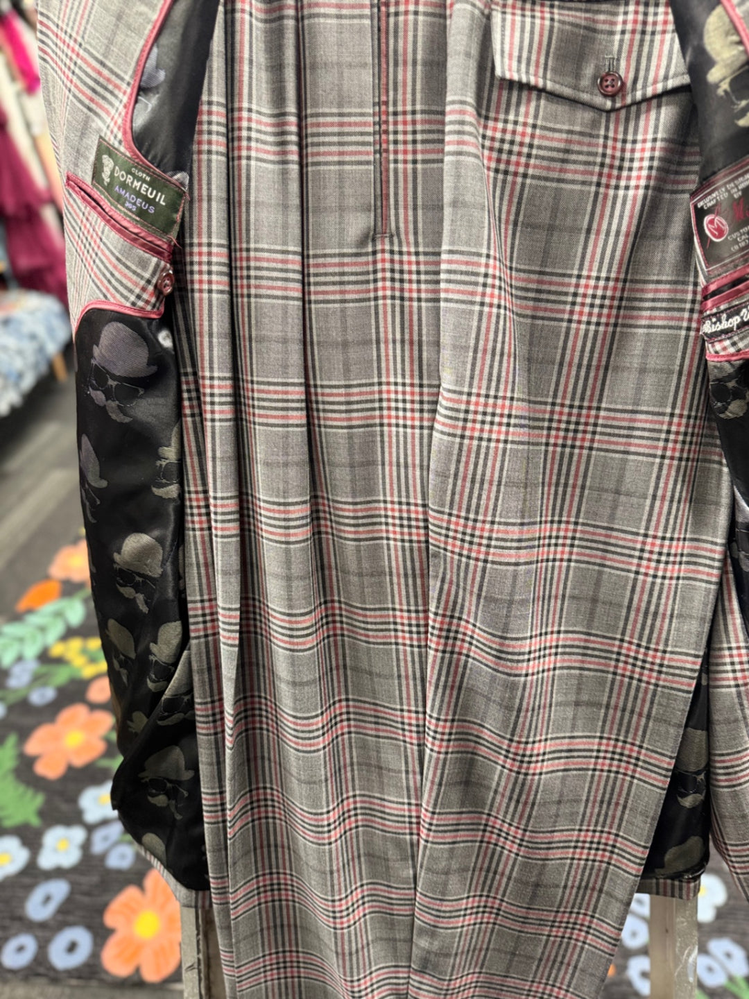 Michael’s Custom 2pc Men's Suit - 50L Gray/Red/Black Plaid