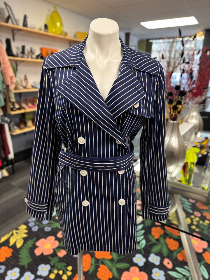 Ralph Lauren Women's Coat Navy Blue/White Pinstripes
