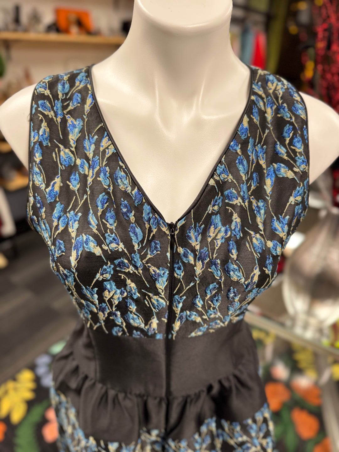 Badgley Mischka Women's Dress 10 (Blk, Blu, Floral)