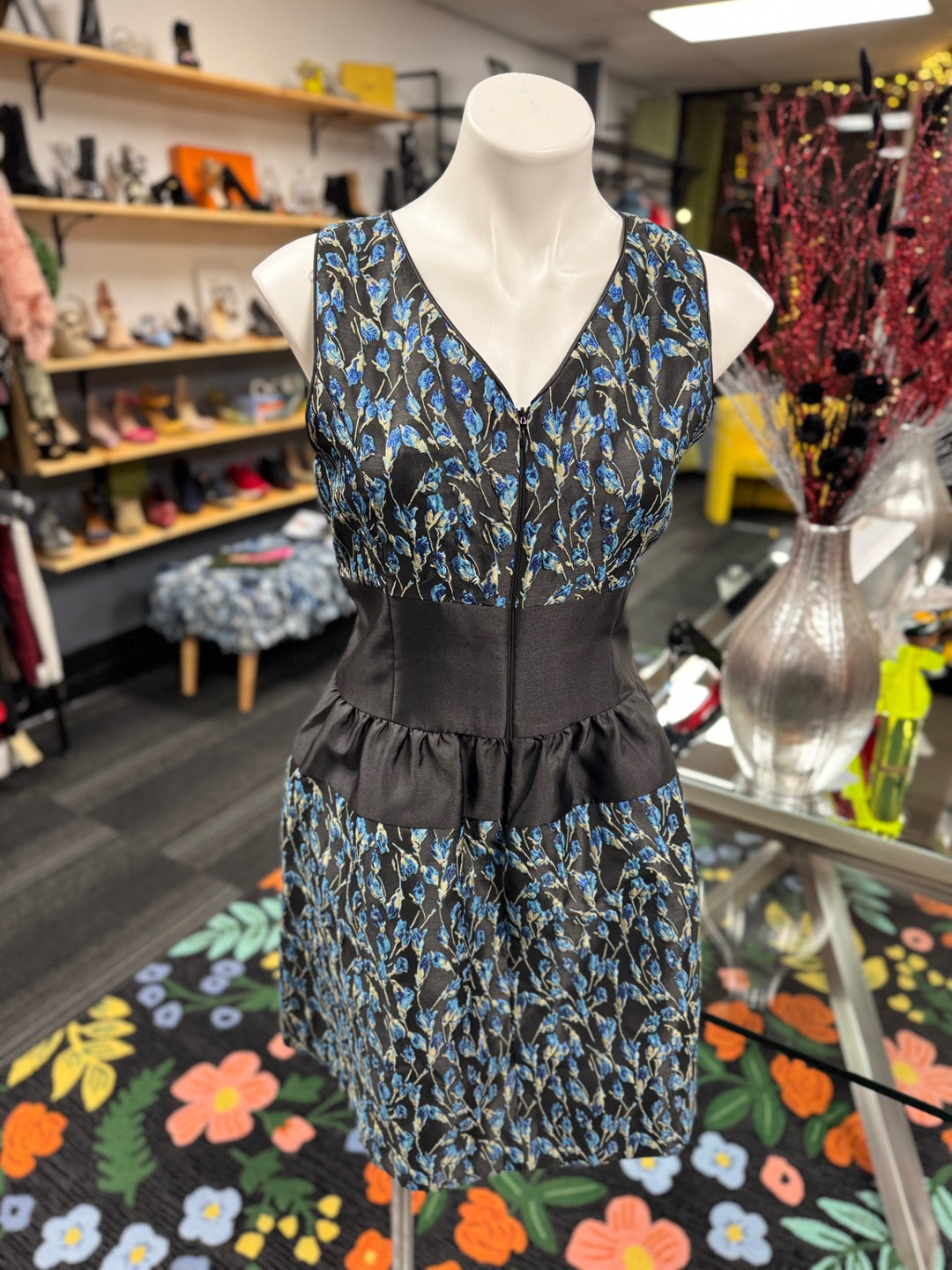 Badgley Mischka Women's Dress 10 (Blk, Blu, Floral)