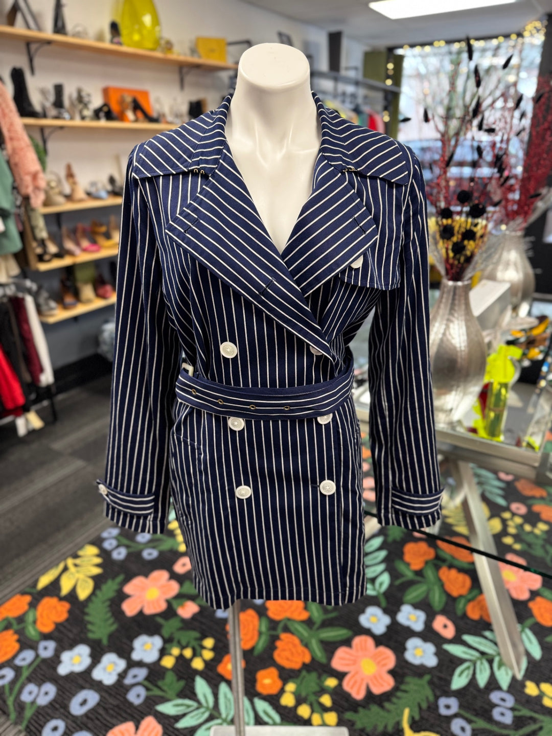 Ralph Lauren Women's Coat Navy Blue/White Pinstripes