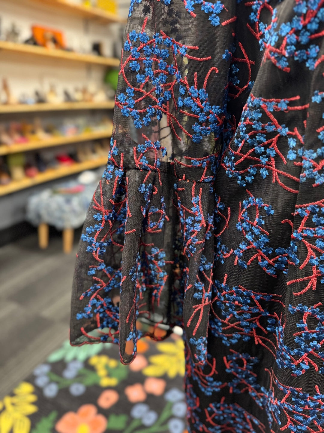 Nicole Miller Women's Dress 14 Black with blue and red embroidery