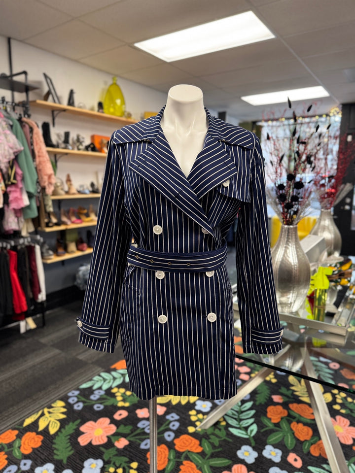 Ralph Lauren Women's Coat Navy Blue/White Pinstripes