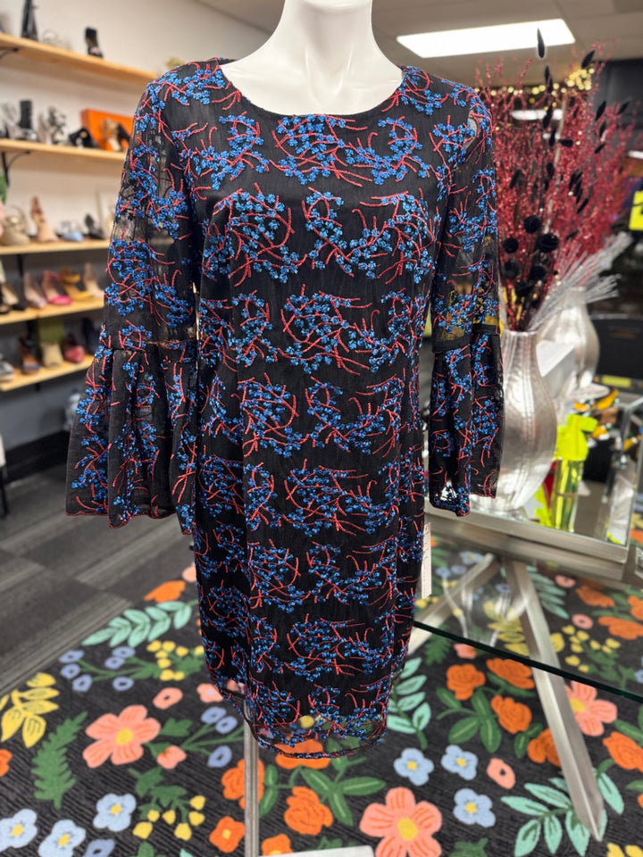 Nicole Miller Women's Dress 14 Black with blue and red embroidery