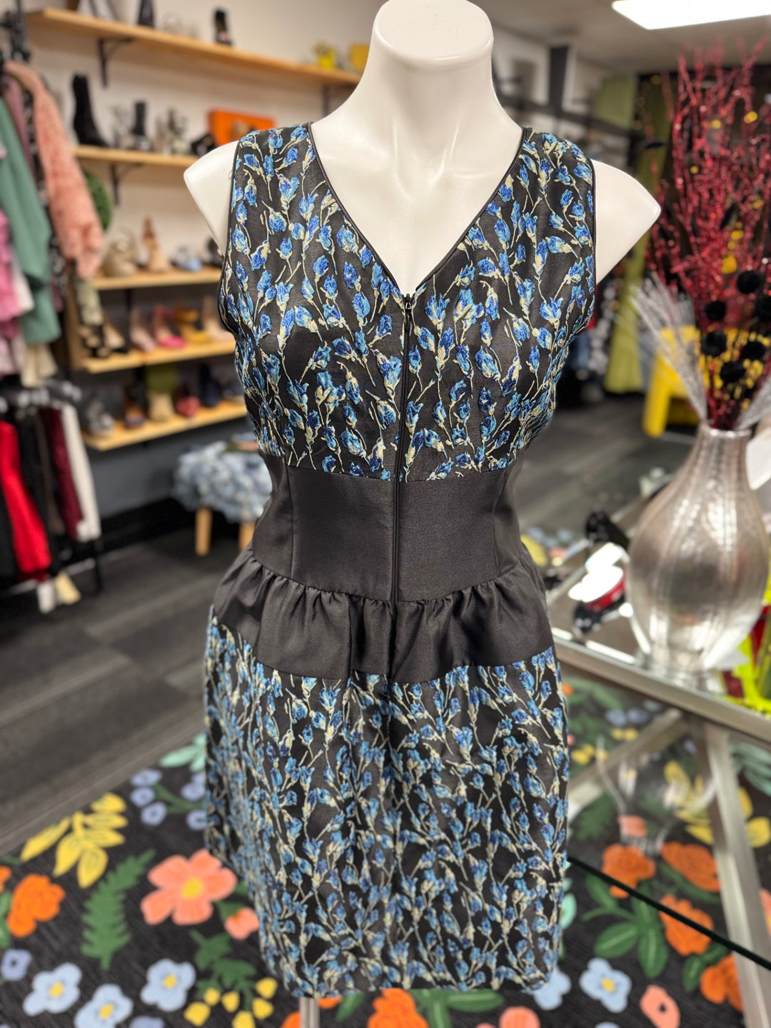 Badgley Mischka Women's Dress 10 (Blk, Blu, Floral)