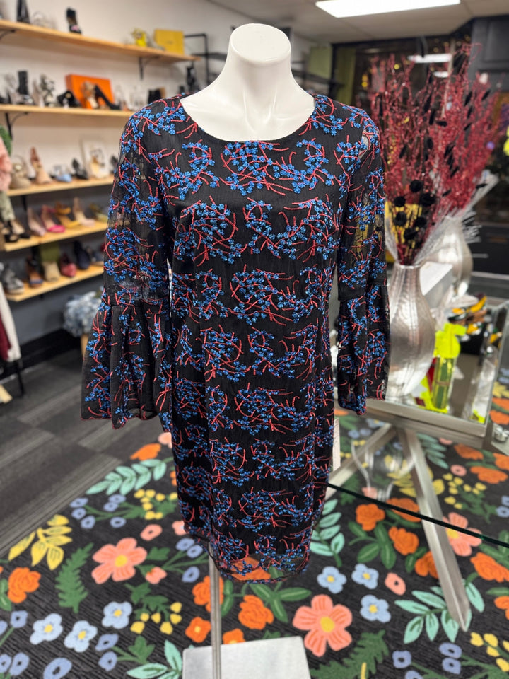Nicole Miller Women's Dress 14 Black with blue and red embroidery
