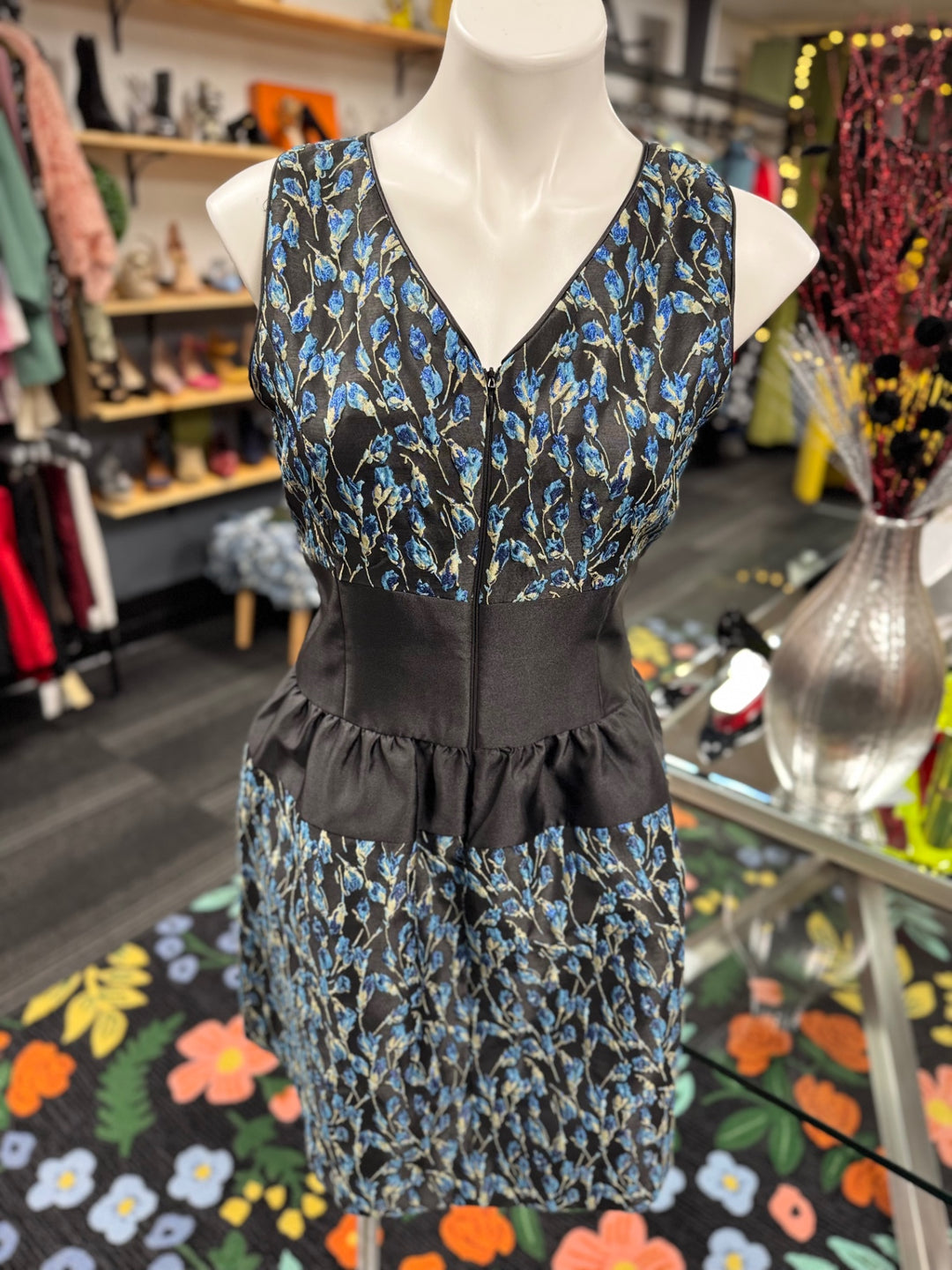 Badgley Mischka Women's Dress 10 (Blk, Blu, Floral)