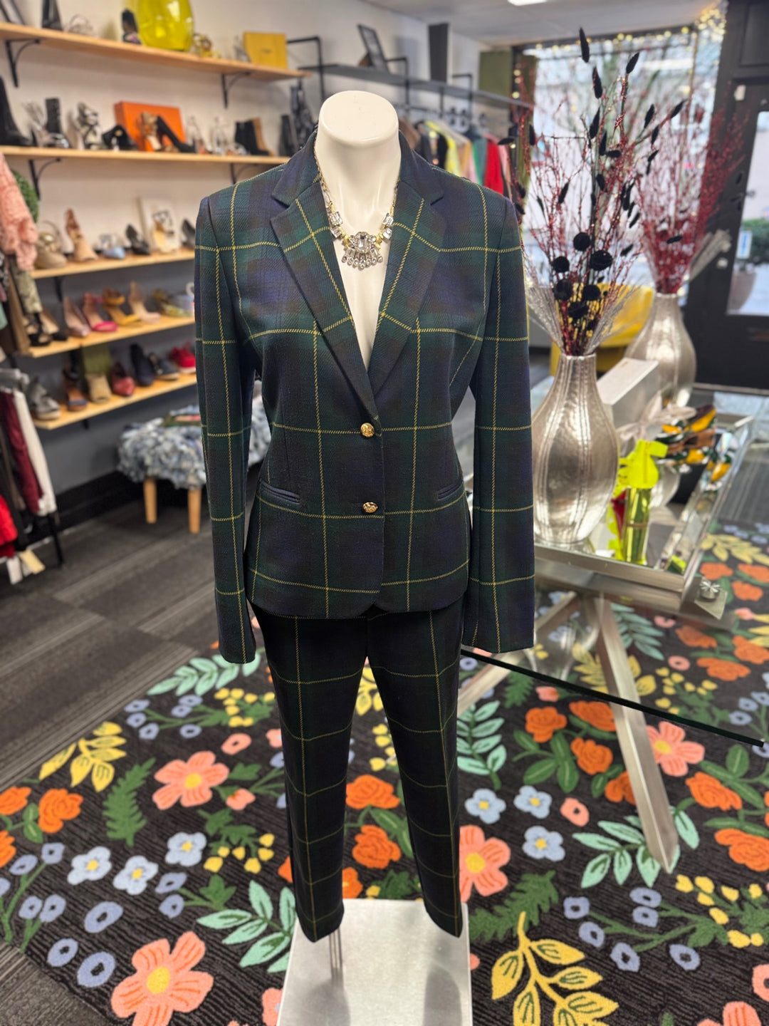 Ralph Lauren Women's Suit LG (Green/Blue Plaid)