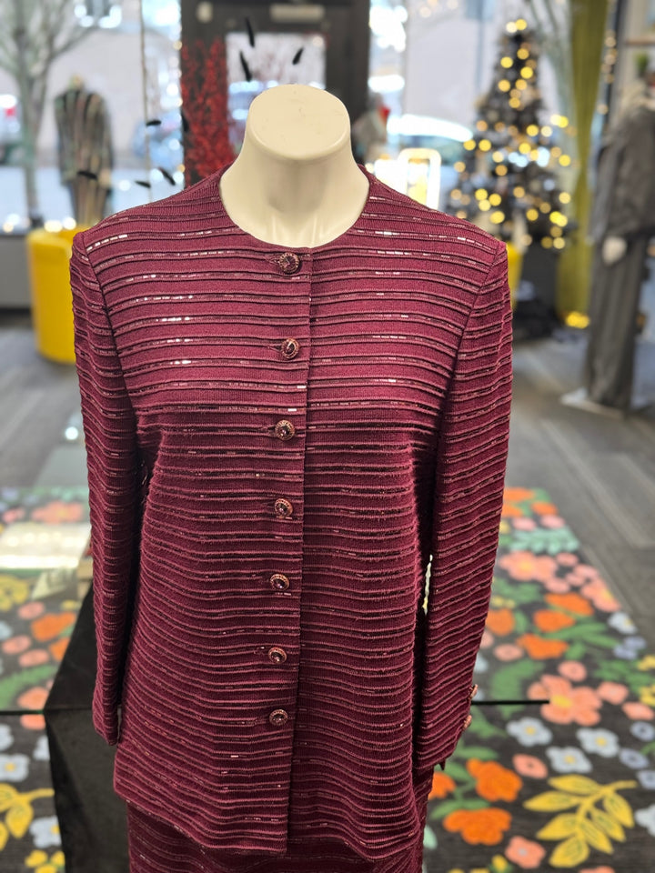 St. John Knit 2pc Women's Suit 12 Burgundy