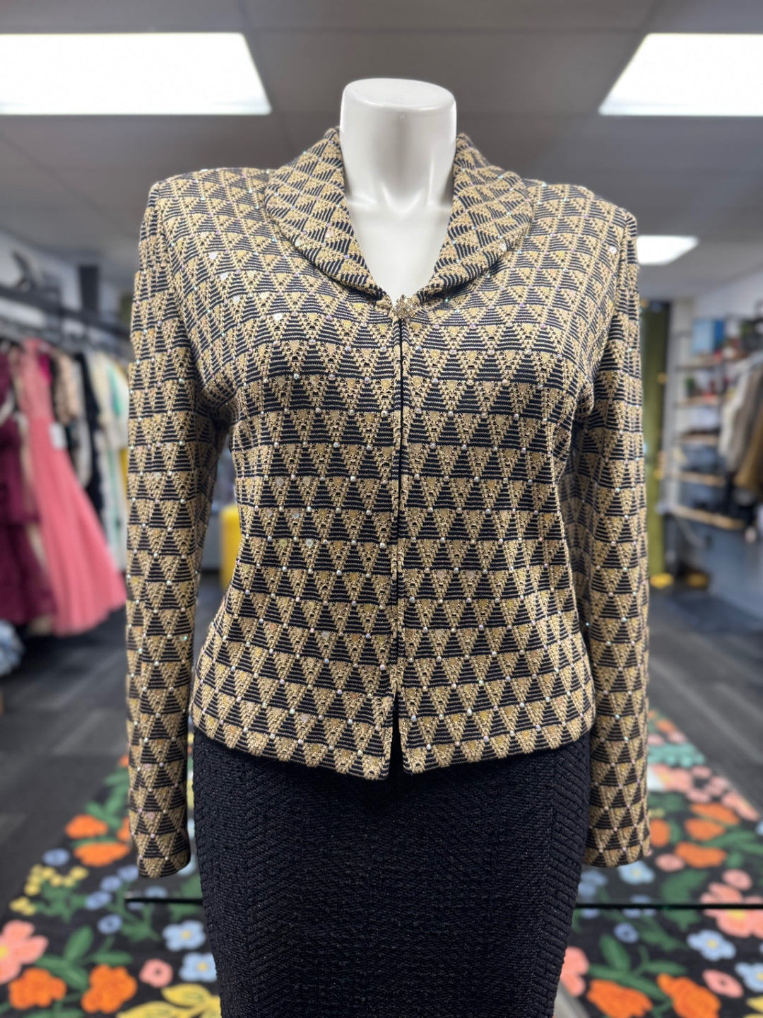 St. John Knit Women'S Jacket 14 Gold & Black