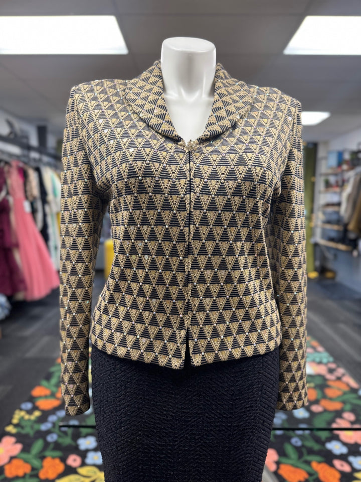 St. John Knit Women'S Jacket 14 Gold & Black