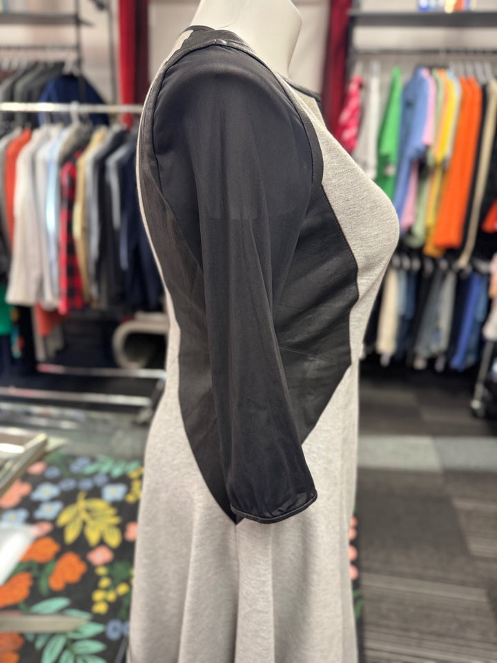 Karen Millen Women's Dress 12 Grey & Black Leather