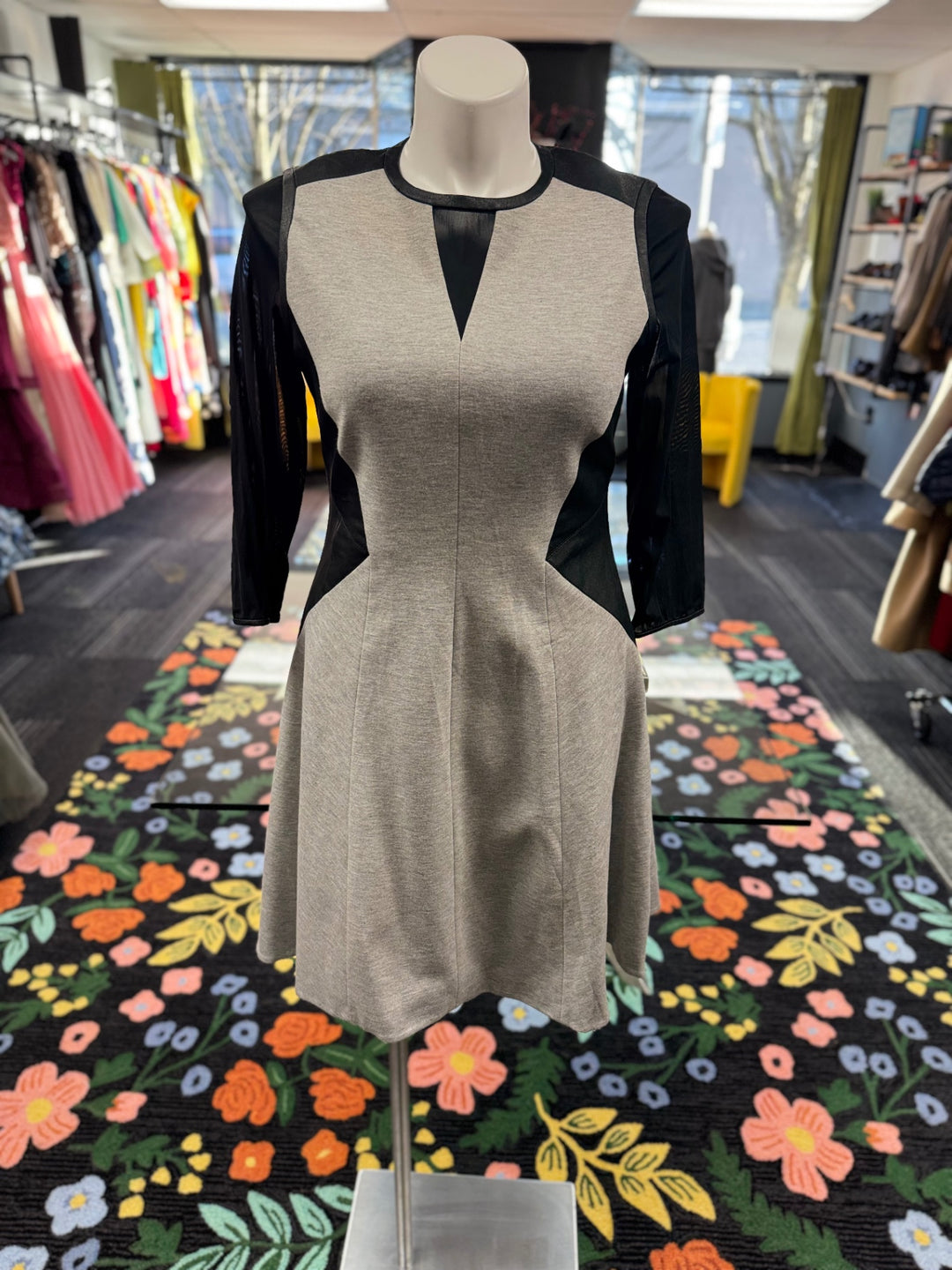 Karen Millen Women's Dress 12 Grey & Black Leather