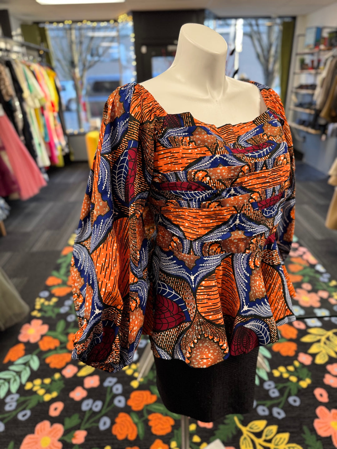 Grass-Fields Peplum Top 20 Multi-Color Orange