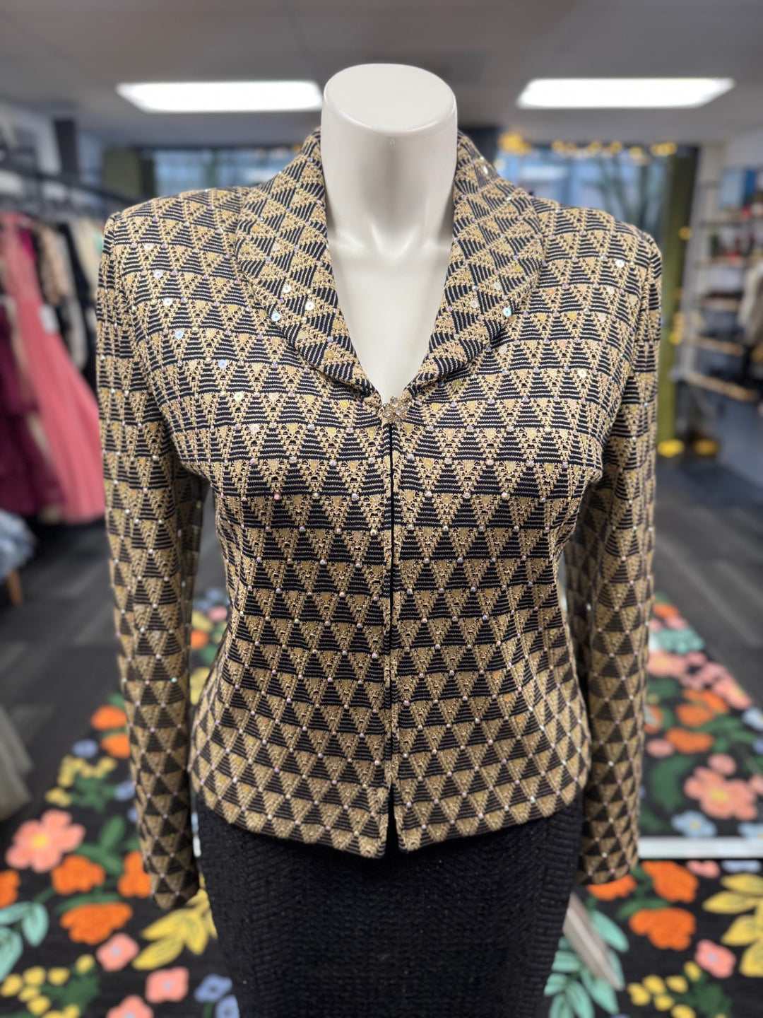 St. John Knit Women'S Jacket 14 Gold & Black