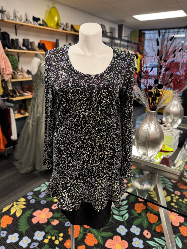 “K” Knit Peplum Top 2X Black Iridescent