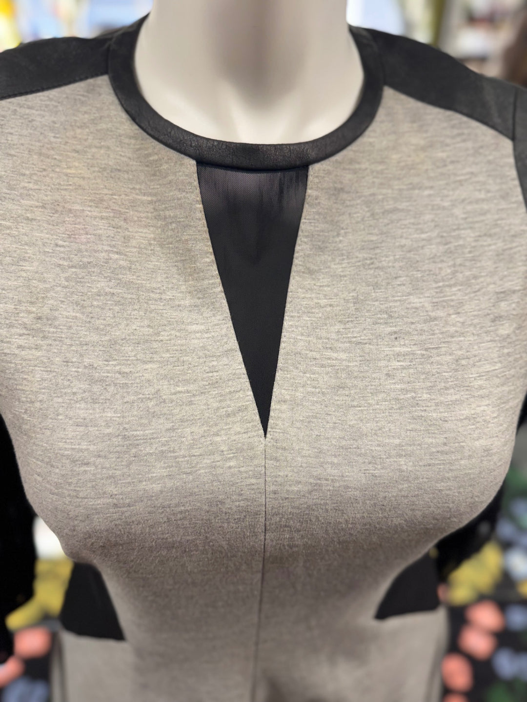 Karen Millen Women's Dress 12 Grey & Black Leather