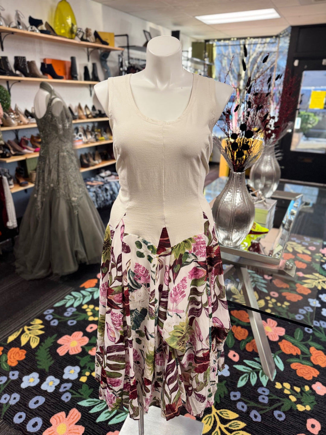 VASNA Women's Dress 1X Cream/Beige Floral 