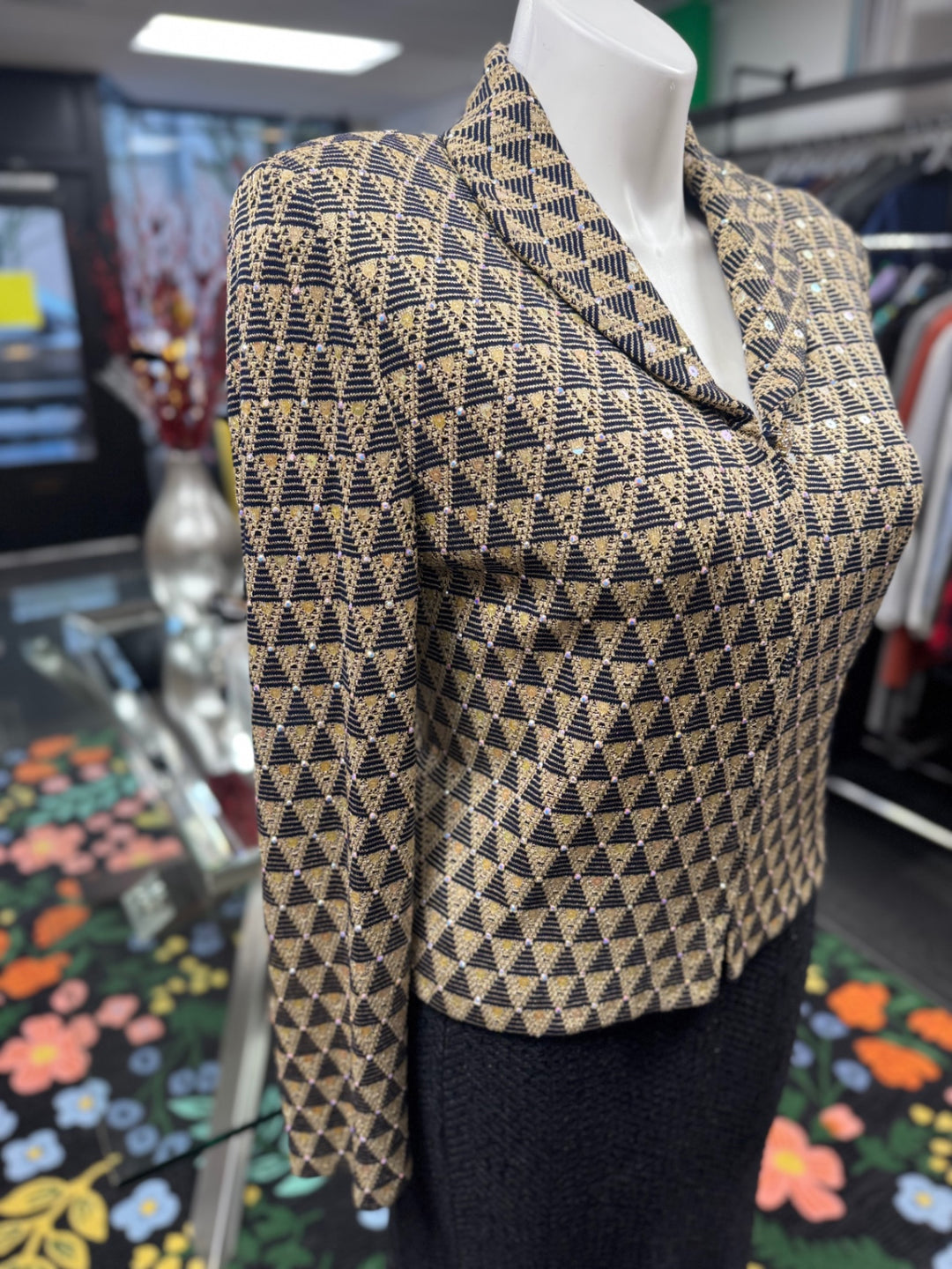 St. John Knit Women'S Jacket 14 Gold & Black